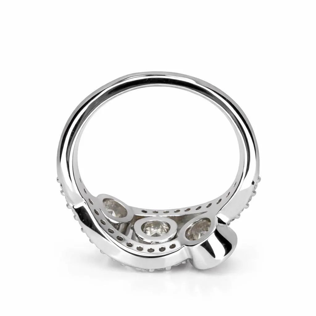 Three Stone Diamond Ring, Bezel Set Lab Grown Diamond Ring,  Modern Diamond Band #8924
