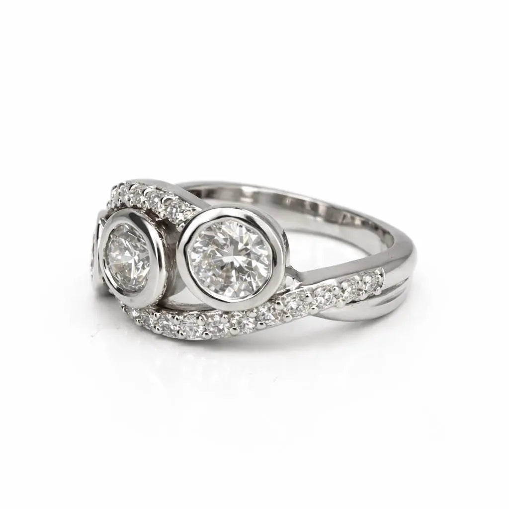 Three Stone Diamond Ring, Bezel Set Lab Grown Diamond Ring,  Modern Diamond Band #8924