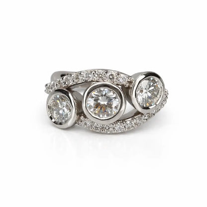 Three Stone Diamond Ring, Bezel Set Lab Grown Diamond Ring,  Modern Diamond Band #8924