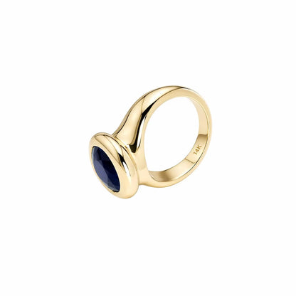 Oval Shape Bue Sapphire Engagement Ring 14K Yellow Gold Unisex Rings, Large Oval Bezel Set Solitaire Engagement Ring Solid Gold Unisex, 6303