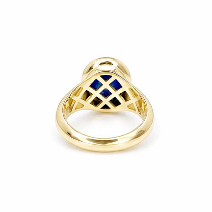 Oval Shape Bue Sapphire Engagement Ring 14K Yellow Gold Unisex Rings, Large Oval Bezel Set Solitaire Engagement Ring Solid Gold Unisex, 6303