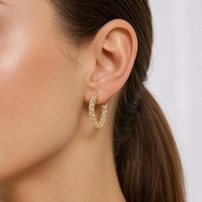 10K /14K Moissanite hoop earring gold, Inside out diamond hoop earrings, Everyday hoop earrings, huggie hoop earrings, endless hoops, #8064