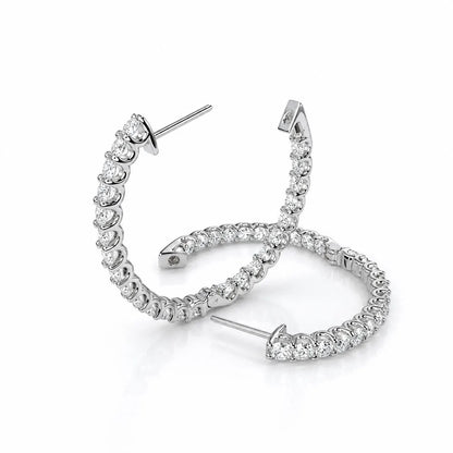 10K or 14K Solid Gold Moissanite Oval Hoop Earrings: Inside Out Diamond Hoops #8048