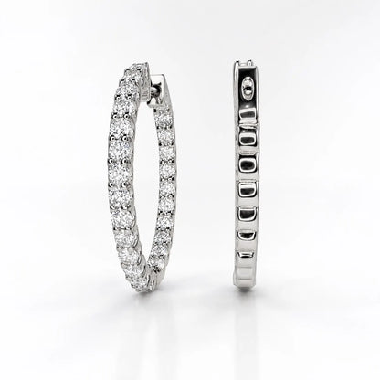 10K or 14K Solid Gold Moissanite Oval Hoop Earrings: Inside Out Diamond Hoops #8048
