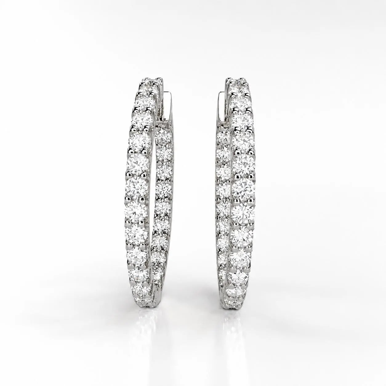 10K or 14K Solid Gold Moissanite Oval Hoop Earrings: Inside Out Diamond Hoops #8048