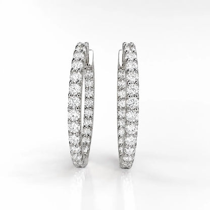 10K or 14K Solid Gold Moissanite Oval Hoop Earrings: Inside Out Diamond Hoops #8048