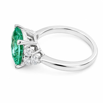 Paraiba Green Tourmaline Cushion Cut Engagement Ring , 14k Gold Cushion Cut and Round Diamond Cluster Ring , Round Moissanite Accents  #6525