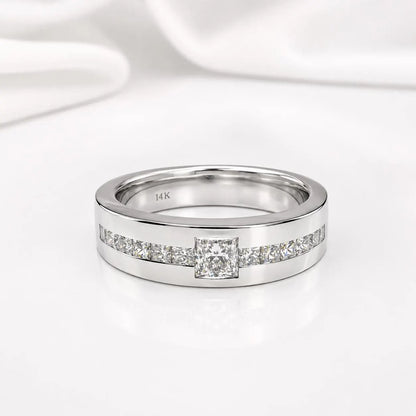 Mens Diamond Wedding Band Unique 14K solid Gold , Princess Cut Lab Diamond Mens Band #8650