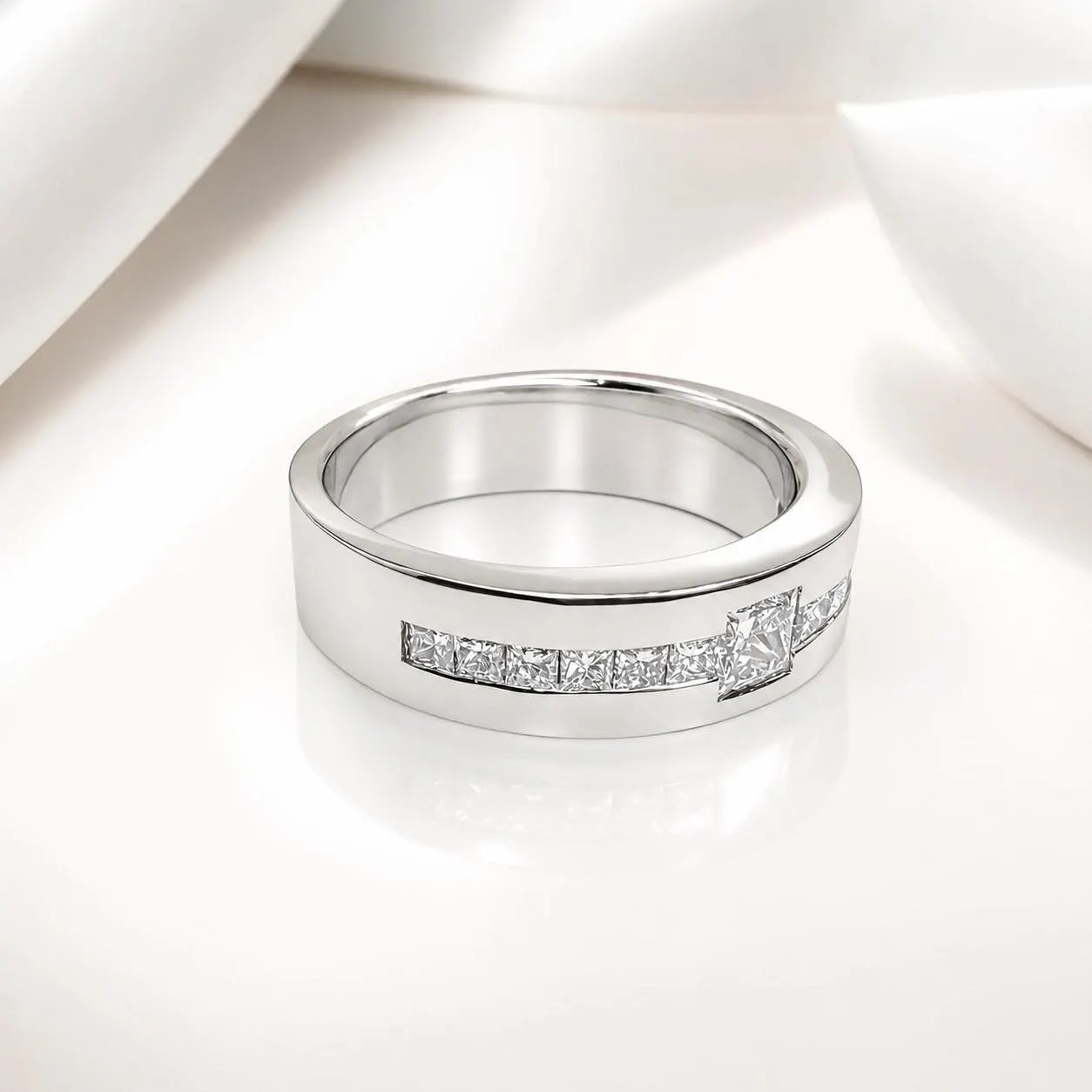 Mens Diamond Wedding Band Unique 14K solid Gold , Princess Cut Lab Diamond Mens Band #8650