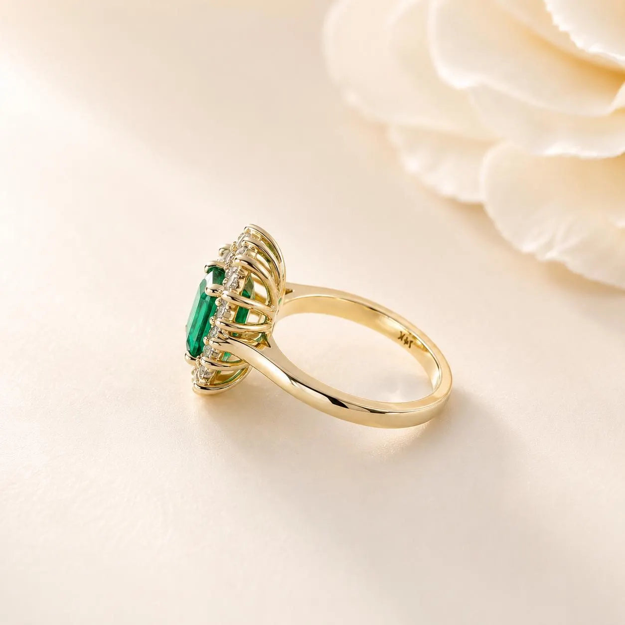Emerald Cut Emerald Engagement Ring, Moissanite Halo, May Birthstone  #8804
