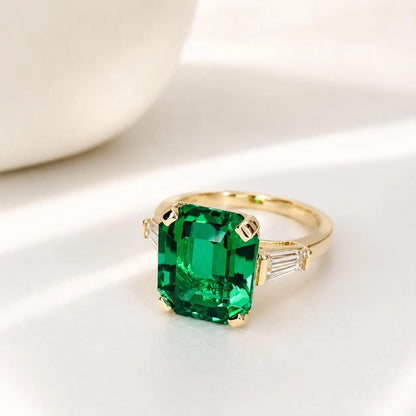 7.50 CTW Large Emerald Engagement Ring 14K Solid Gold , Emerald Cut Emerald Wedding Ring , May Birthstone Jewelry , Promise Ring ,  #8667