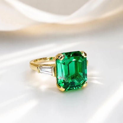 7.50 CTW Large Emerald Engagement Ring 14K Solid Gold , Emerald Cut Emerald Wedding Ring , May Birthstone Jewelry , Promise Ring ,  #8667