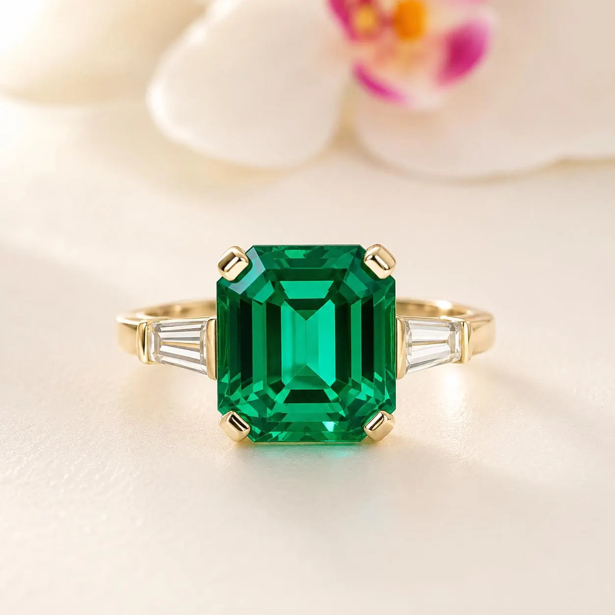7.50 CTW Large Emerald Engagement Ring 14K Solid Gold , Emerald Cut Emerald Wedding Ring , May Birthstone Jewelry , Promise Ring ,  #8667