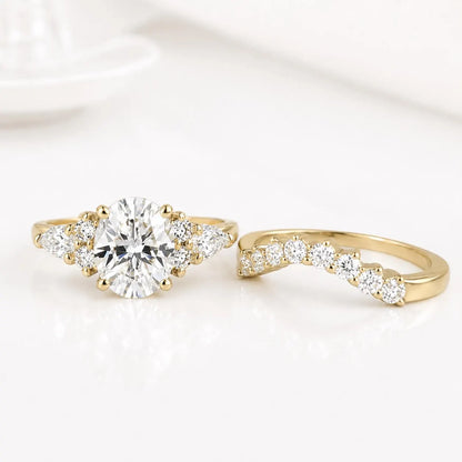 Lab Grown Diamond Ring - 14k Gold Oval Cut Cluster Engagement Ring IGI Certified #8144