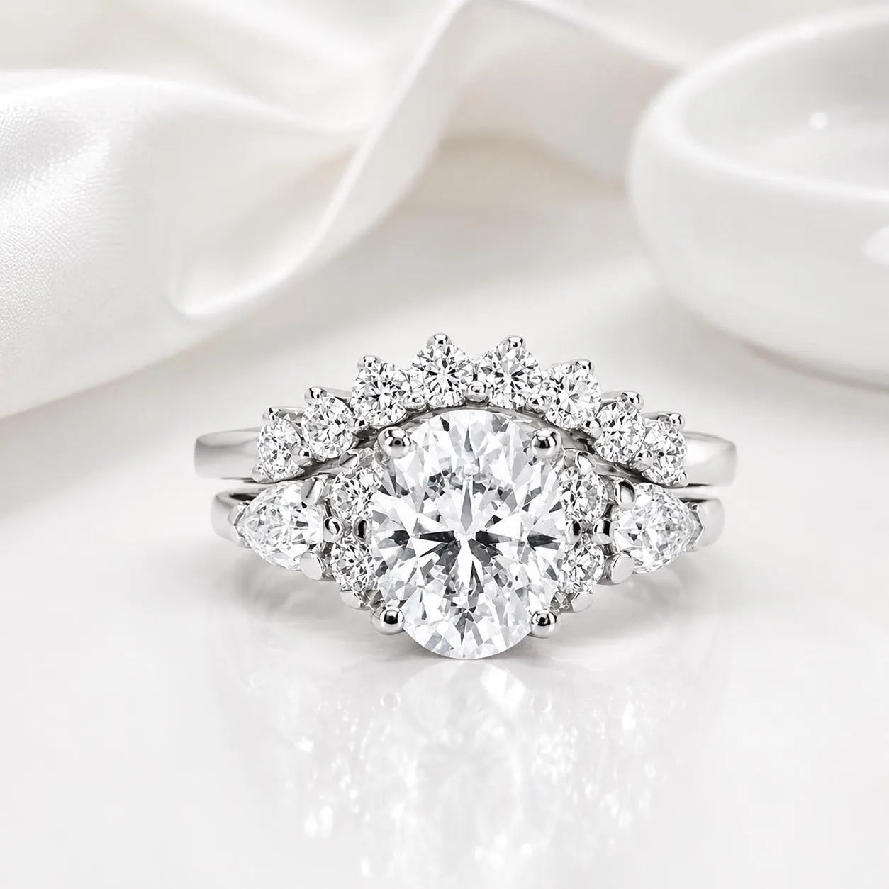 Lab Grown Diamond Ring - 14k Gold Oval Cut Cluster Engagement Ring IGI Certified #8144