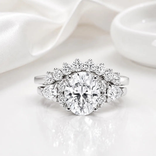 Lab Grown Diamond Ring - 14k Gold Oval Cut Cluster Engagement Ring IGI Certified #8144