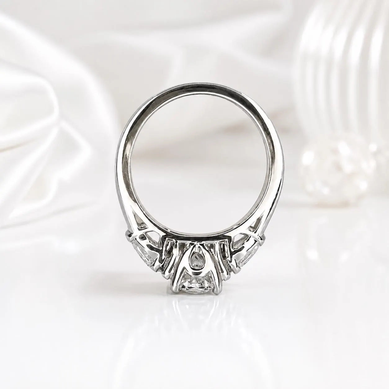 Oval Cut Moissanite Vintage Engagement Ring, 14k White Gold Moissanite Curved Wedding Ring, Unique Moissanite Bridal Set For Ladies    #7132