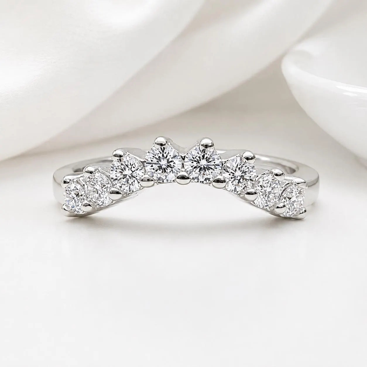 Oval Cut Moissanite Vintage Engagement Ring, 14k White Gold Moissanite Curved Wedding Ring, Unique Moissanite Bridal Set For Ladies    #7132