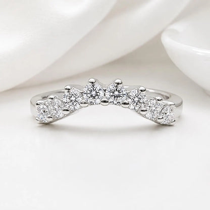 Oval Cut Moissanite Vintage Engagement Ring, 14k White Gold Moissanite Curved Wedding Ring, Unique Moissanite Bridal Set For Ladies    #7132