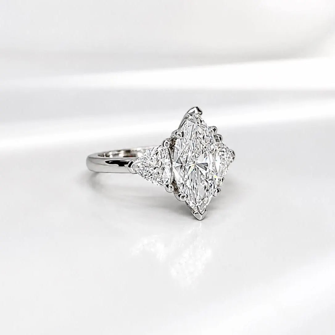 2.30 CTW Three Stone Marquise Cut Lab Grown Diamond Engagement Ring 14K Solid Gold, IGI Certified Diamond,   #9003