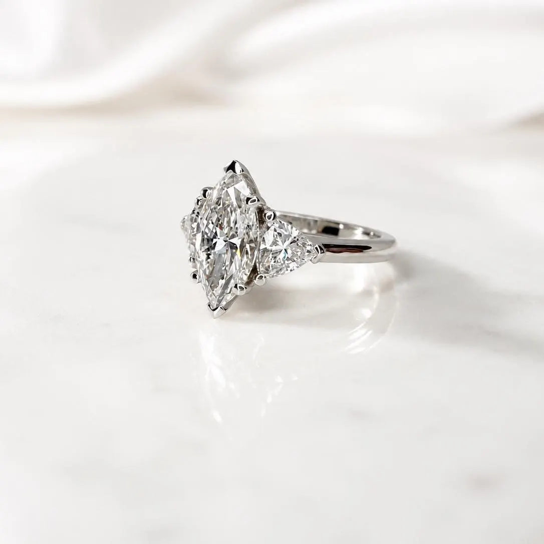 2.30 CTW Three Stone Marquise Cut Lab Grown Diamond Engagement Ring 14K Solid Gold, IGI Certified Diamond,   #9003