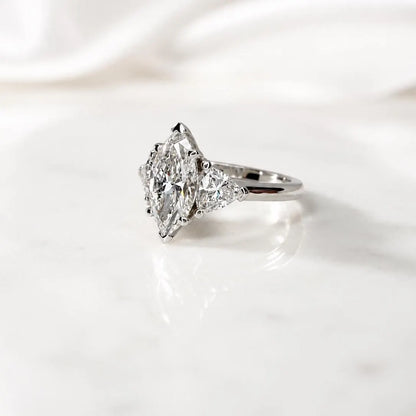 2.30 CTW Three Stone Marquise Cut Lab Grown Diamond Engagement Ring 14K Solid Gold, IGI Certified Diamond,   #9003
