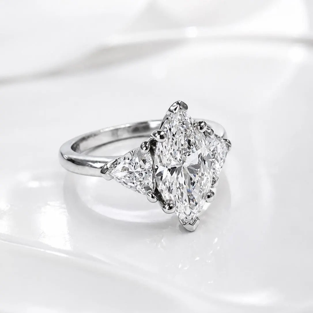 2.30 CTW Three Stone Marquise Cut Lab Grown Diamond Engagement Ring 14K Solid Gold, IGI Certified Diamond,   #9003