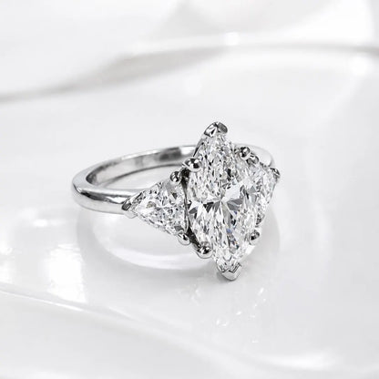 2.30 CTW Three Stone Marquise Cut Lab Grown Diamond Engagement Ring 14K Solid Gold, IGI Certified Diamond,   #9003