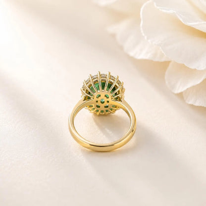 Emerald Cut Emerald Engagement Ring, Moissanite Halo, May Birthstone  #8804