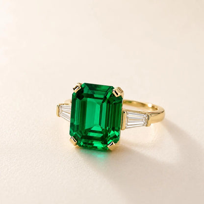 7.50 CTW Large Emerald Engagement Ring 14K Solid Gold , Emerald Cut Emerald Wedding Ring , May Birthstone Jewelry , Promise Ring ,  #8667