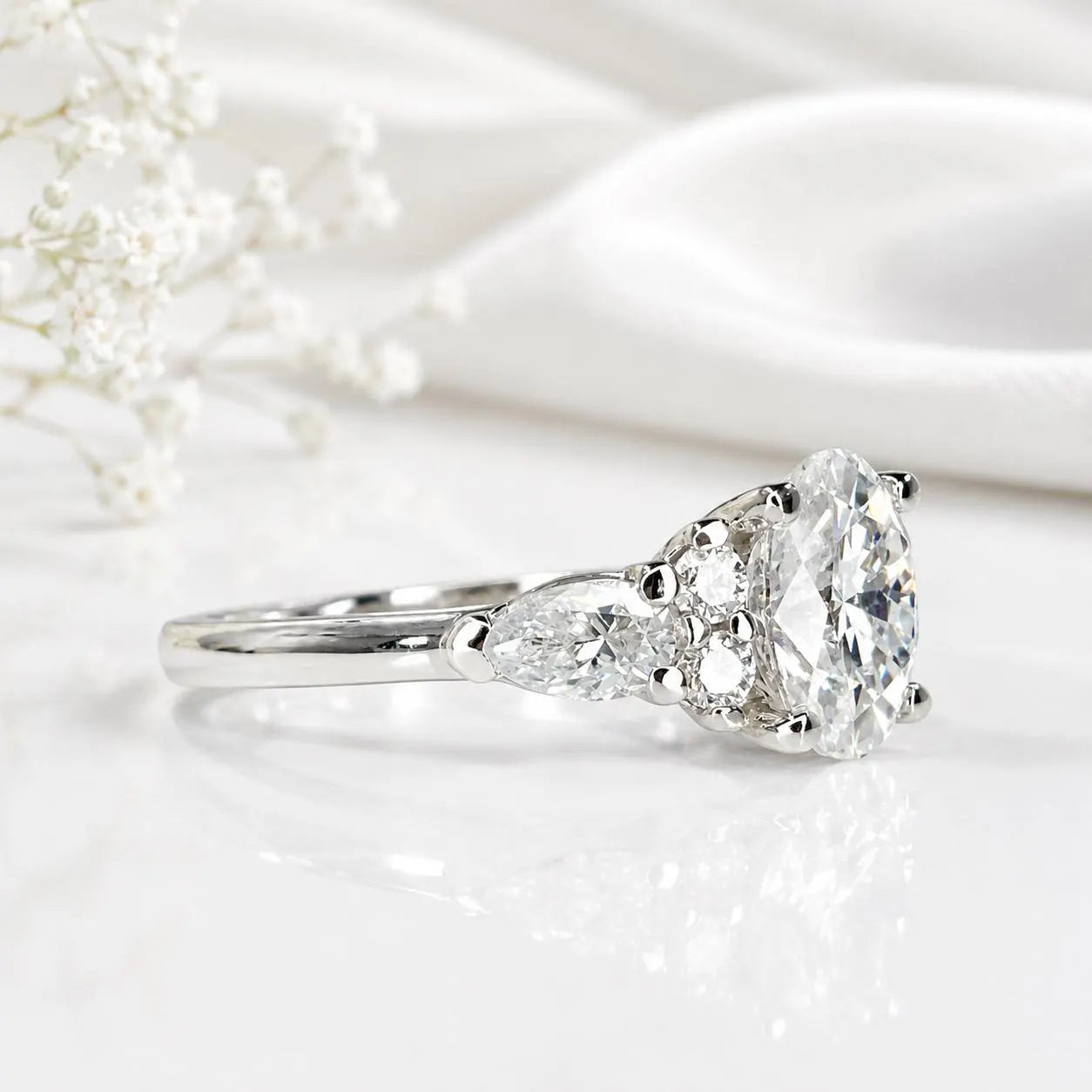 Lab Grown Diamond Ring - 14k Gold Oval Cut Cluster Engagement Ring IGI Certified #8144