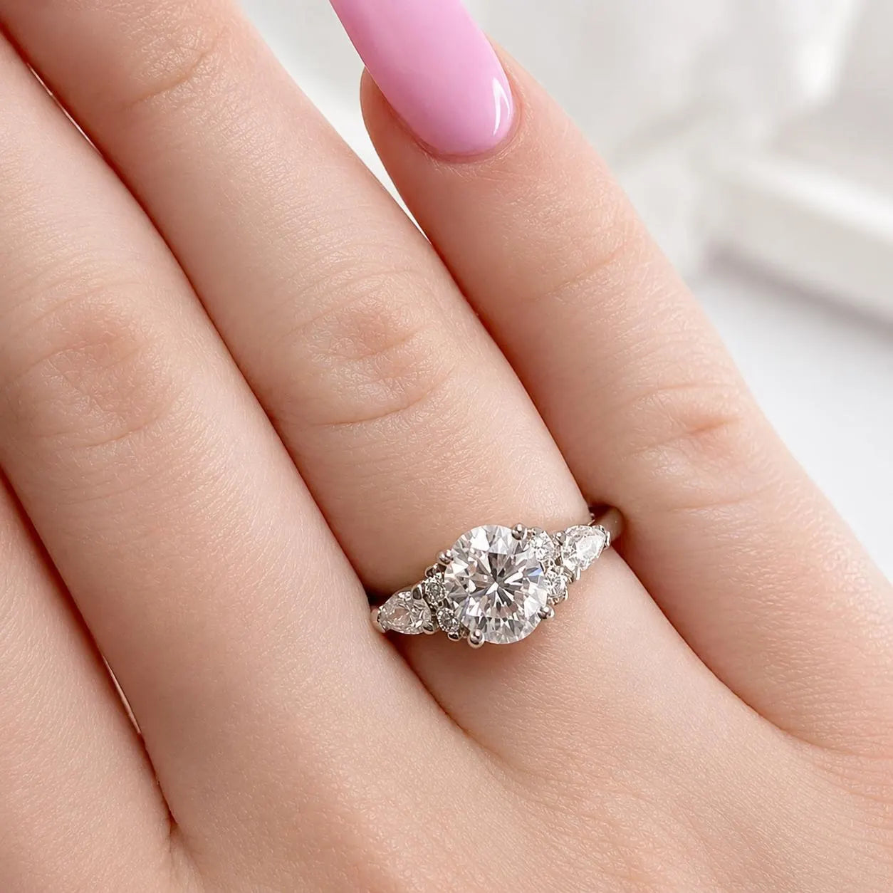 Lab Grown Diamond Ring - 14k Gold Oval Cut Cluster Engagement Ring IGI Certified #8144
