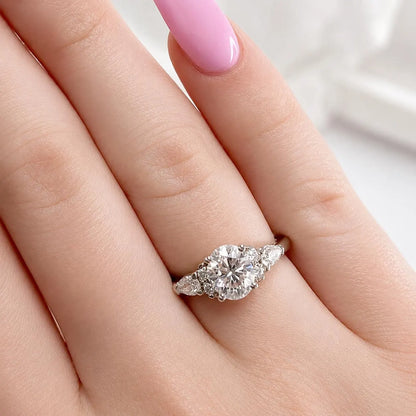 Lab Grown Diamond Ring - 14k Gold Oval Cut Cluster Engagement Ring IGI Certified #8144