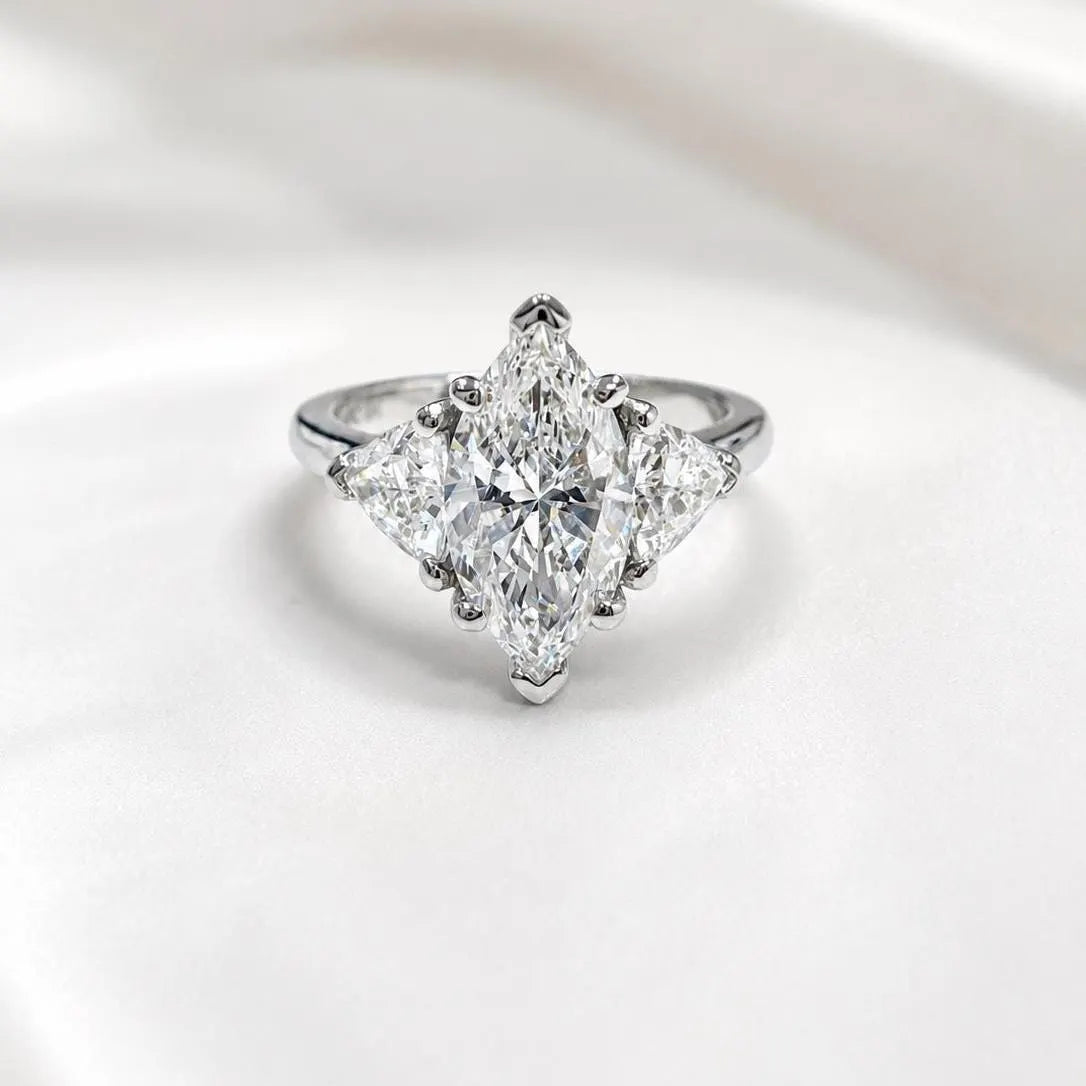 2.30 CTW Three Stone Marquise Cut Lab Grown Diamond Engagement Ring 14K Solid Gold, IGI Certified Diamond,   #9003