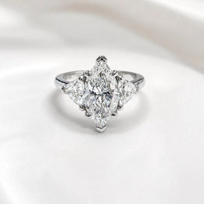 2.30 CTW Three Stone Marquise Cut Lab Grown Diamond Engagement Ring 14K Solid Gold, IGI Certified Diamond,   #9003