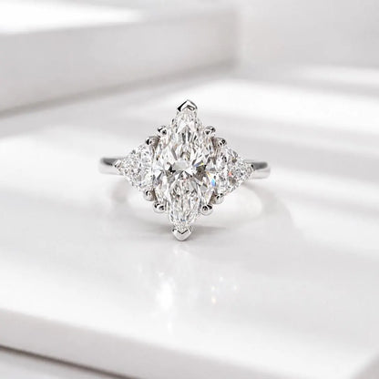 2.30 CTW Three Stone Marquise Cut Lab Grown Diamond Engagement Ring 14K Solid Gold, IGI Certified Diamond,   #9003