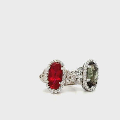 Olive Green sapphire or Ruby Elongated  Rose Cut 14k Solid Gold Diamond or Moissanite Accents