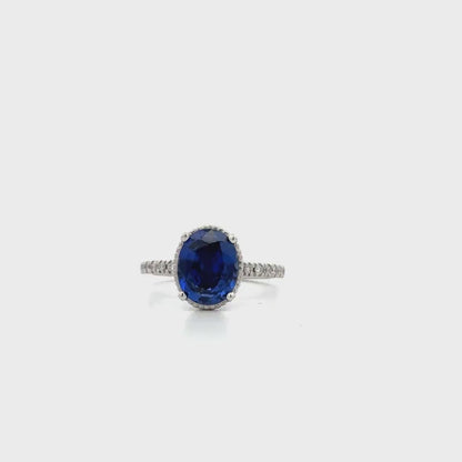 Blue sapphire solitaire engagement ring white gold, Oval shaped sapphire wedding ring, September birthstone jewelry Blue sapphire ring