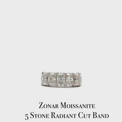 Radiant Cut Moissanite Wedding Band, Five Stone Radiant Cut Moissanite Anniversary Ring For Her, 14k White Gold Moissanite Ladies Band #7101
