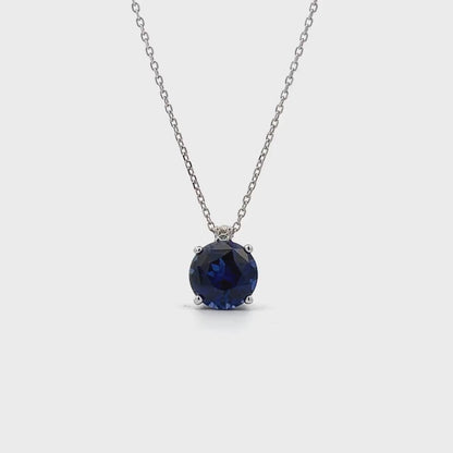 Sapphire Pendant Necklace, Ladies Pendant, September Birthstone Necklace, Round Diamond Pendant, Wedding Gift, Infinity Jewelers USA #6674