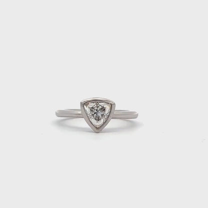 Bezel Set Moissanite Engagement Ring | Trillion Cut Moissanite Wedding Ring | Unique Bezel Set Solitaire 14K Solid White/Yellow Gold | #8085