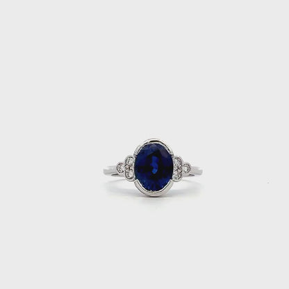 Bezel set blue sapphire engagement ring 14k solid gold Unique oval blue sapphire wedding promise anniversary ring September birthstone