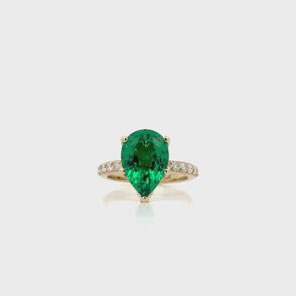 Green Sapphire Pear Shaped Engagement Ring 14k Gold Ring , Pear Shape Green Sapphire Solitaire Engagement Rings , Green Sapphire Ring #7257