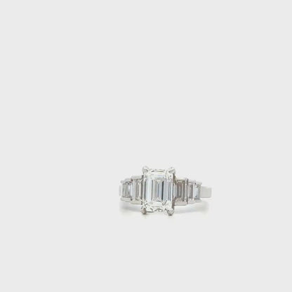 3.30 CTW 7 Stone Lab Diamond Emerald Cut Engagement Ring , Emerald Cut & Graduated Baguette Diamond Ring #8812