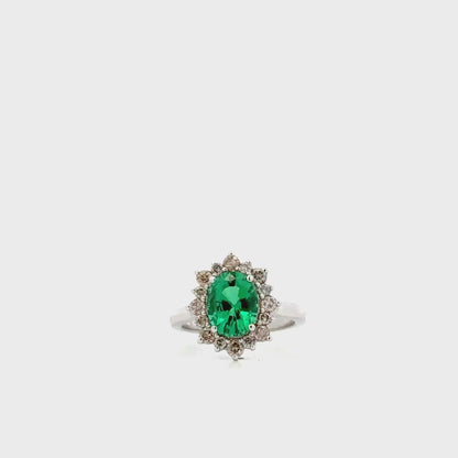 Emerald Halo Ring 14k White Gold, Vintage Emerald Engagement Ring, Oval Halo Ring With Emerald, May Birthstone Ring, Emerald Jewelry  #6719
