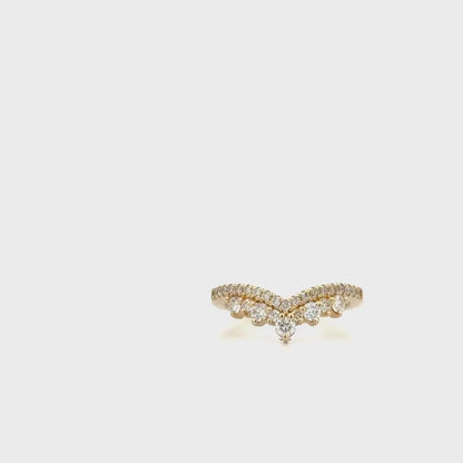 Chevron Lab Diamond Ring 14K Solid Gold , Matching Wedding Band , Unique Lab Grown Diamond Crown Stacking Ring , Ladies Pinky Ring #8838