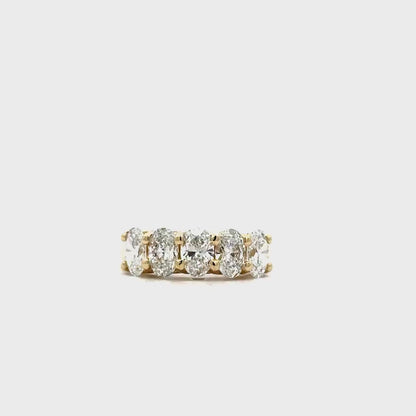 Lab grown diamond wedding band, Lab created diamond half eternity band 14k solid gold, 5 stone oval cut diamond ring, cvd diamond ring