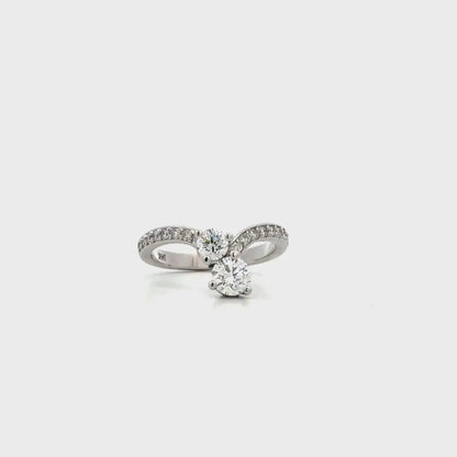 Lab Grown Diamond Pinky Ring , Diamond Chevron Ring , Curved Diamond wedding Band , Two Stone Lab Created Diamond Ring Everyday Ring #8815