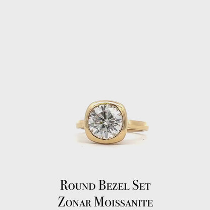 3 carat Round Moissanite Solitaire Engagement Ring, 14k Gold Moissanite Bezel Set Wedding Ring, Round Solitaire Ring For Her #5987