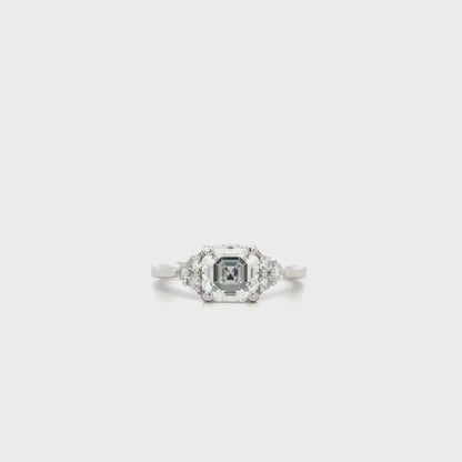 Asscher Cut  Moissanite engagement ring set vintage unique white gold curved band engagement ring women wedding Bridal Promise ring